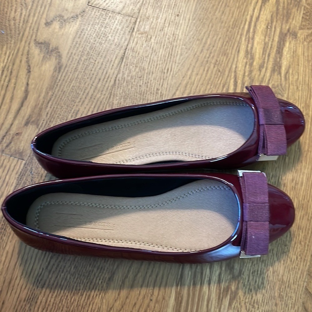 ASOS Burgundy Patent Bow Ballet Flats 6.5 Coquette Balletcore Slip‑On Shoes - Picture 2 of 6